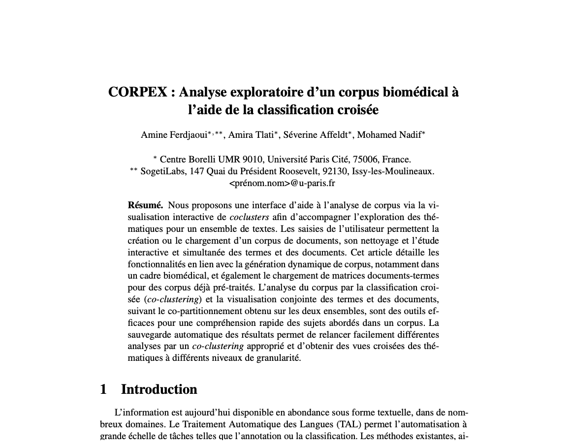 CORPEX : Analyse exploratoire d'un corpus biomédical à l'aide de la classification croisée preview