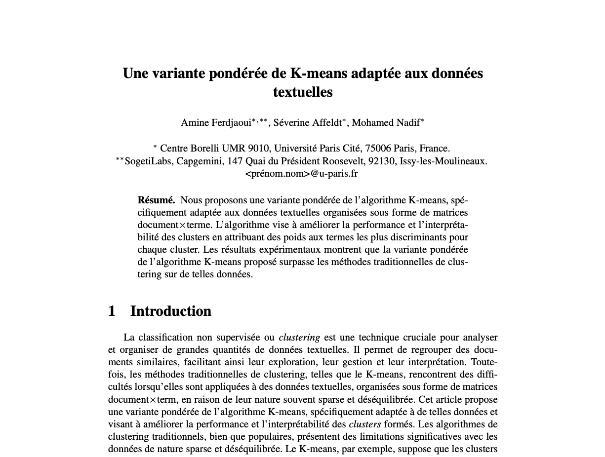 Une variante pondérée de K-means adaptée aux données textuelles preview